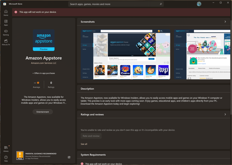Amazon Appstore on Microsoft Store for Windows 11 - Android debugging with Windows Subsystem