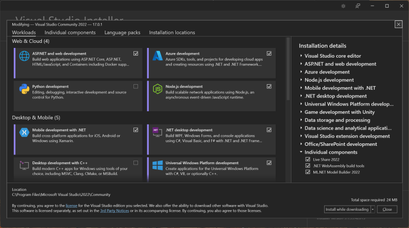Visual Studio 2022 Preview workloads - Install MAUI with Visual Studio 2022 (Preview)