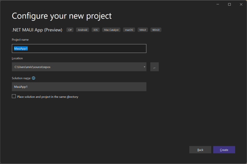 Configure your new MAUI project