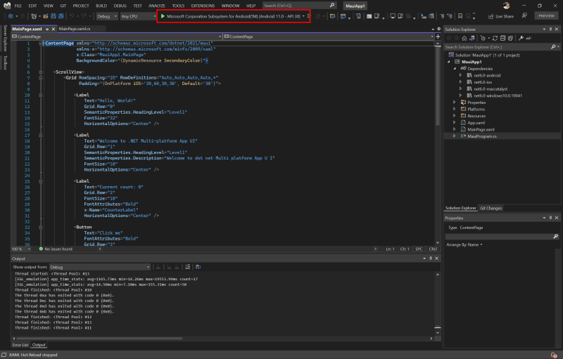 Visual Studio 2022 recognizes Windows Subsystem for Android