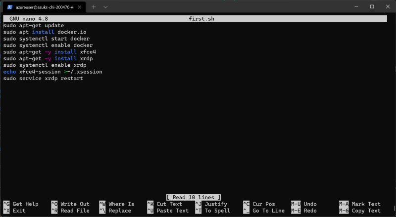 Nano editor via SSH in Ubuntu - Configure RStudio in Azure with Ubuntu