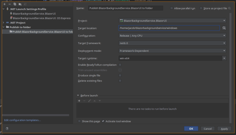 .NET Launch Settings Profile - Managing a .NET Service with Blazor