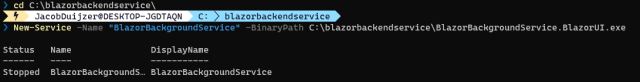 PowerShell registers the Blazor service - Managing a .NET Service with Blazor