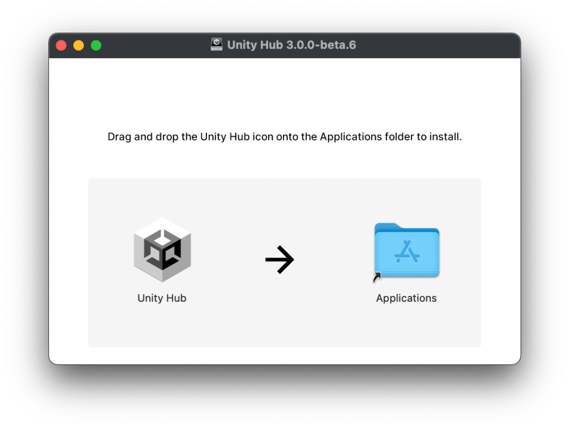 Copy Unity Hub in the Applications folder