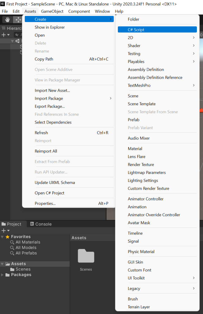 Unity project creates C# script