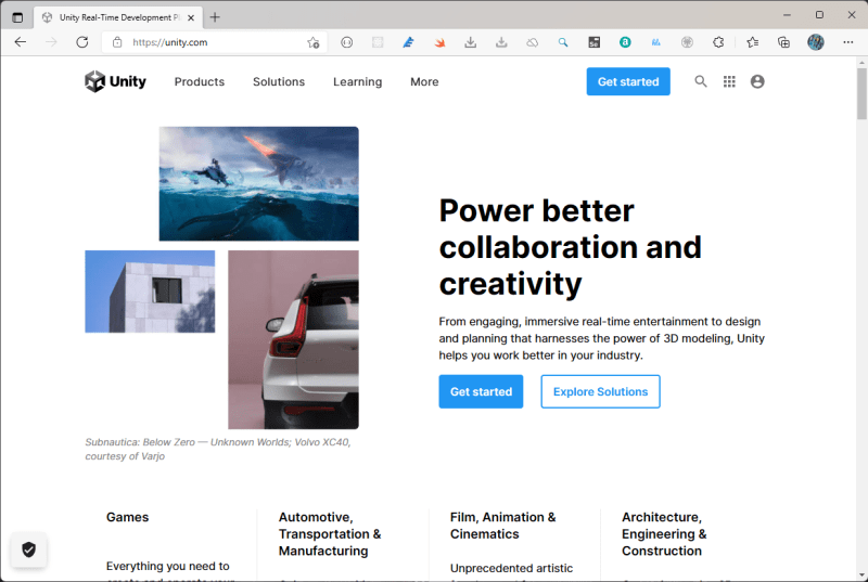 Unity home page - Start with Unity 2021