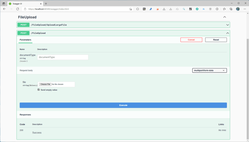 Upload file from Swagger - Uploading files in ASPNET Core