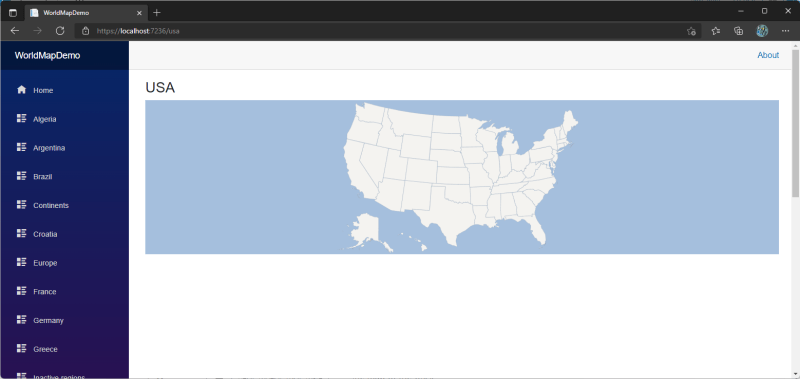 Basic USA map - World Map component for Blazor