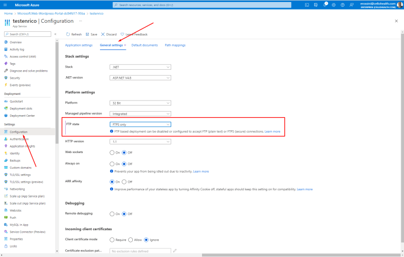 Configuration for App Service