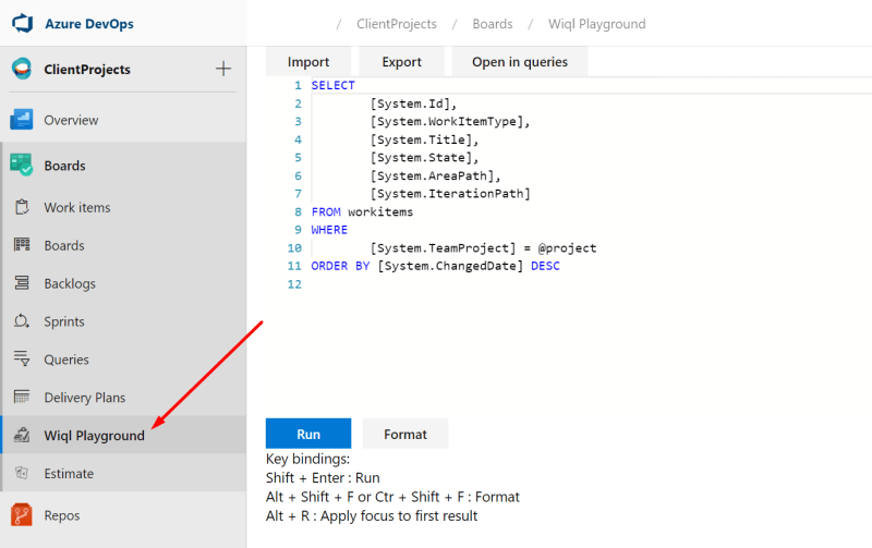 WIQL Editor in the Boards