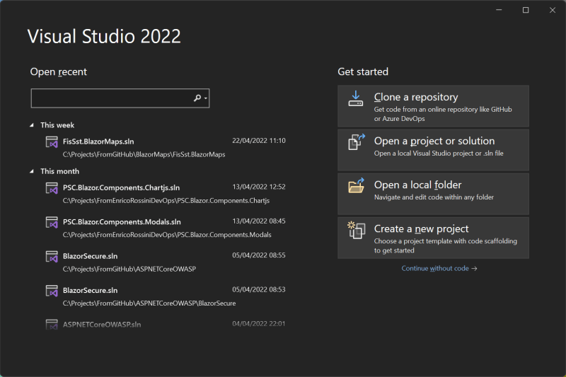 Create a new project with Visual Studio 2022 Preview - Start with MAUI