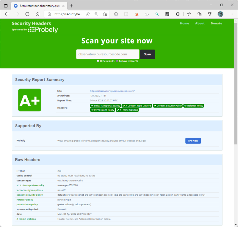 Scan with Security Headers