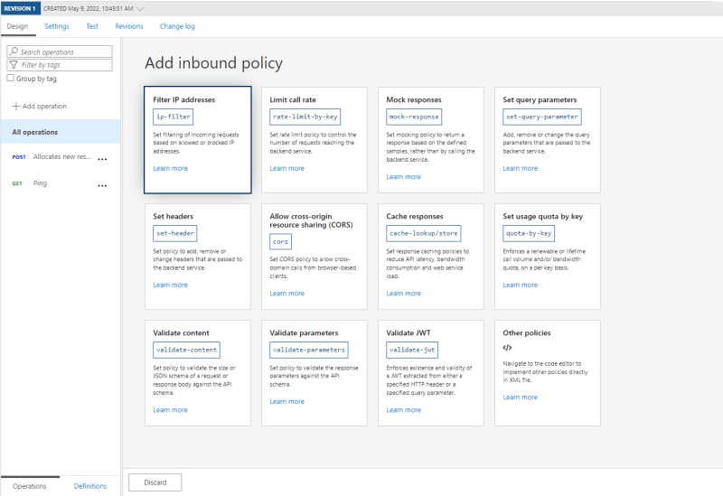 Add inbound policy
