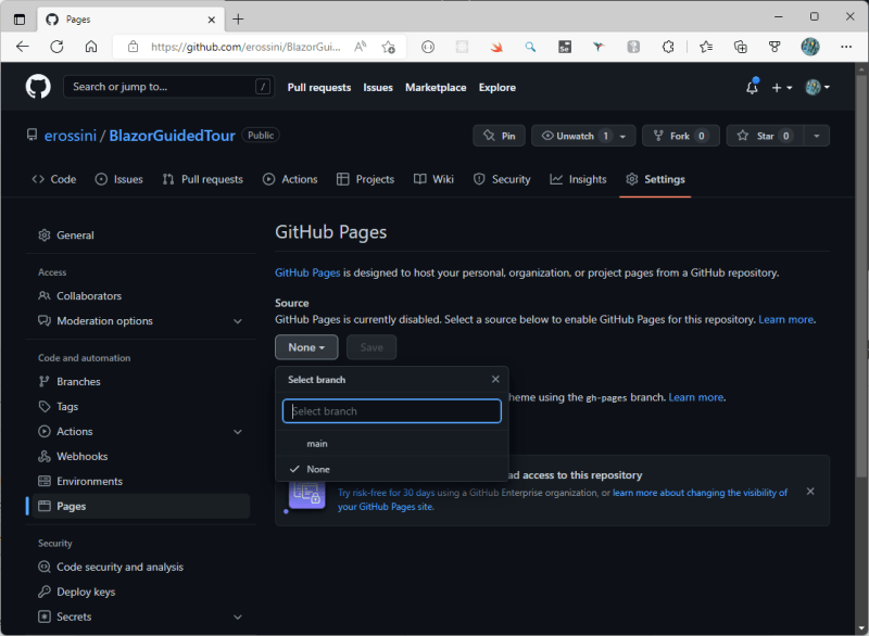 Select the branch where the documentation is contained