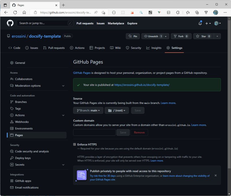 GitHub Pages gives you the URL