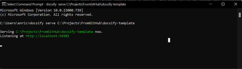 Docsify runs in Command Prompt - Create documentation with Docsify and GitHub Pages