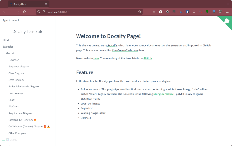 My local Docsify project is running locally - Create documentation with Docsify and GitHub Pages