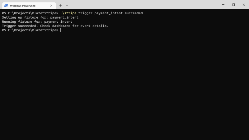 Call the Stripe's trigger from PowerShell