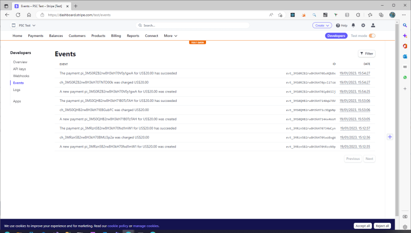 All trigger/transaction on the dashboard