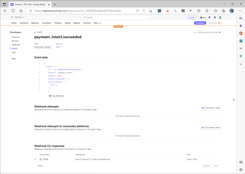 Transaction detail in the Stripe dashboard