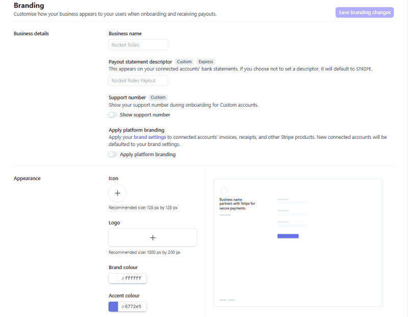 Stripe Connect Branding