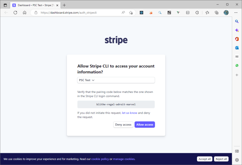 Request from Stripe CLI to be paired with your Stripe account