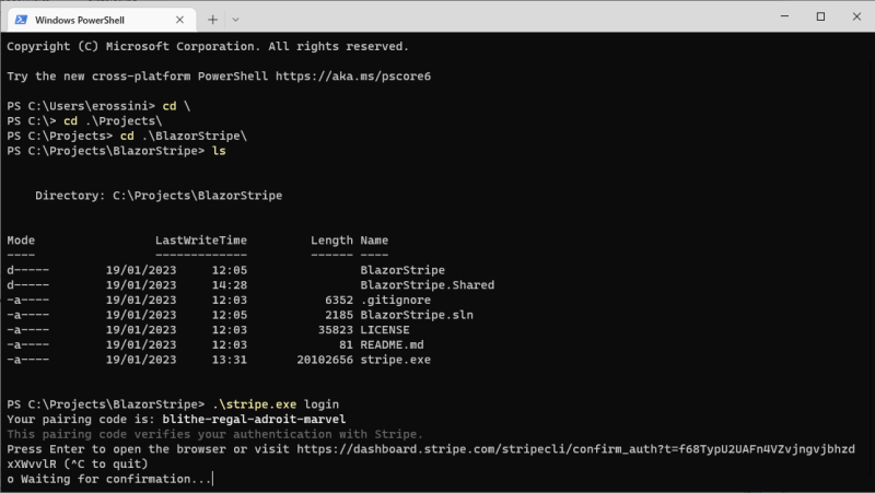 Launch Stripe CLI with PowerShell