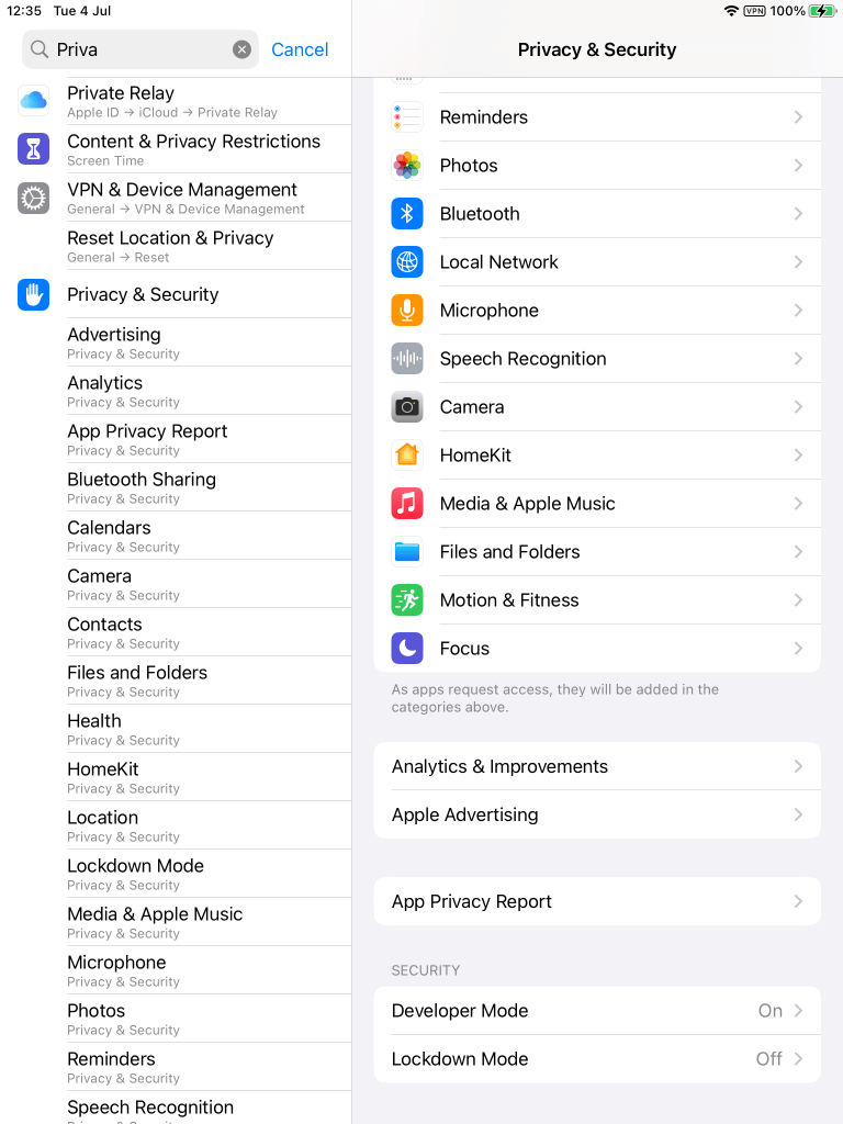 iPad Developer Mode