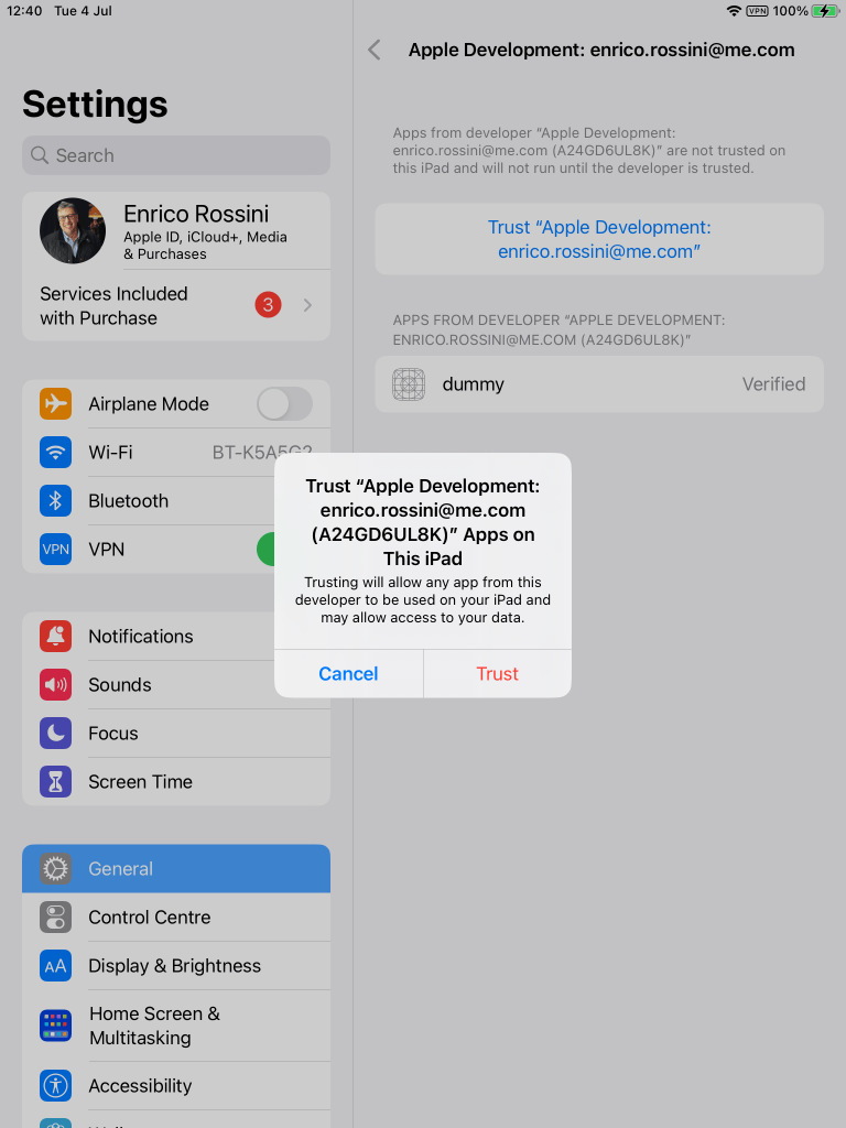 Accept to trust you as trusted developer