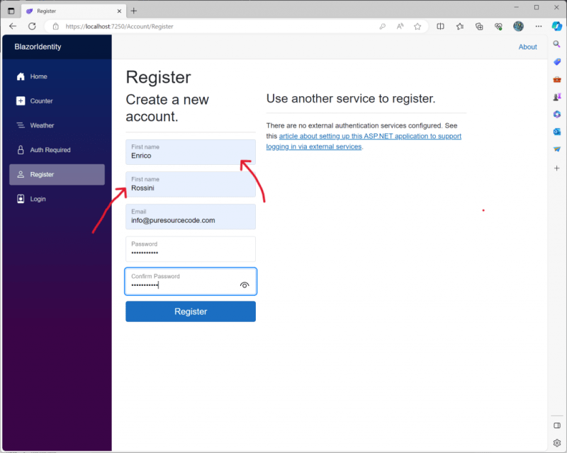 The new registration form with custom fields