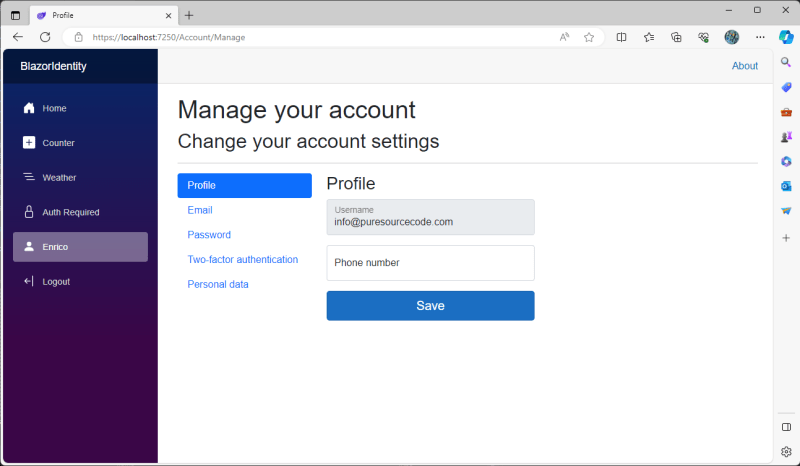 Manage your account - NET8, Blazor and Custom User Management
