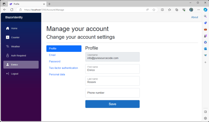 Your new profile page - NET8, Blazor and Custom User Management