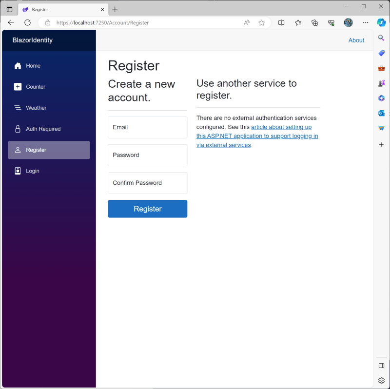 Registration page with Blazor NET8