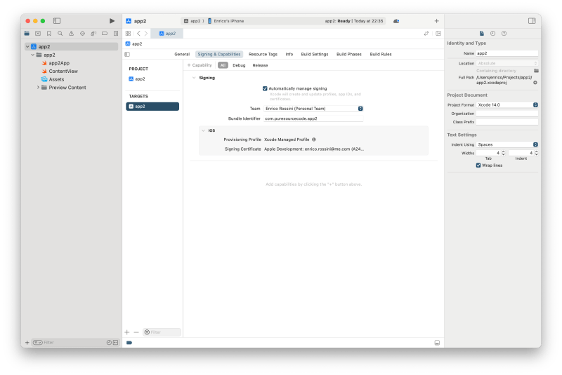 Xcode: signing & Capabilities - Deploy MAUI apps on a real device
