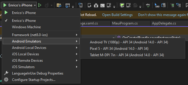 Example of a list of Android Emulators