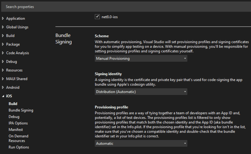 Project properties in Visual Studio