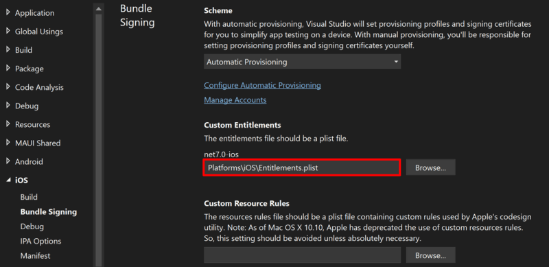 iOS Bundle Signing in Visual Studio - Using SecureStorage with MAUI