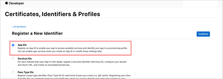 Apple Developer website: Certificates, Identifiers & Profile