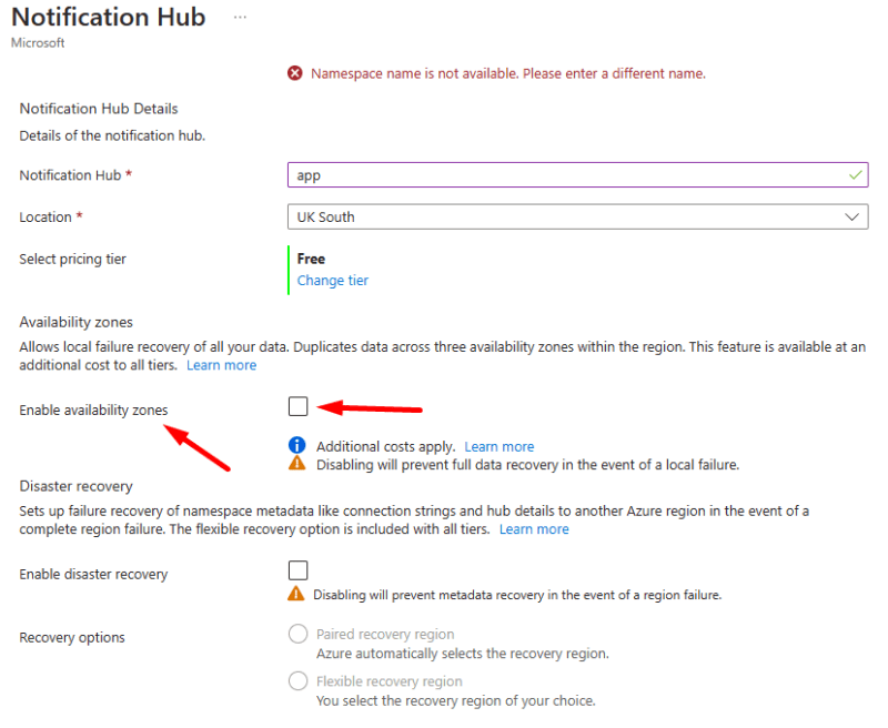 Disable the Availability zone