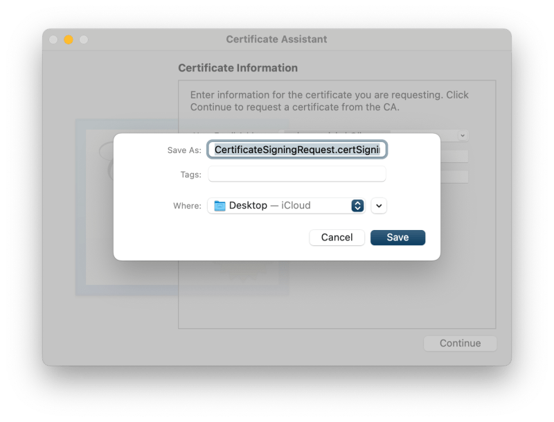 KeyChain Certificate Assistant saves the request