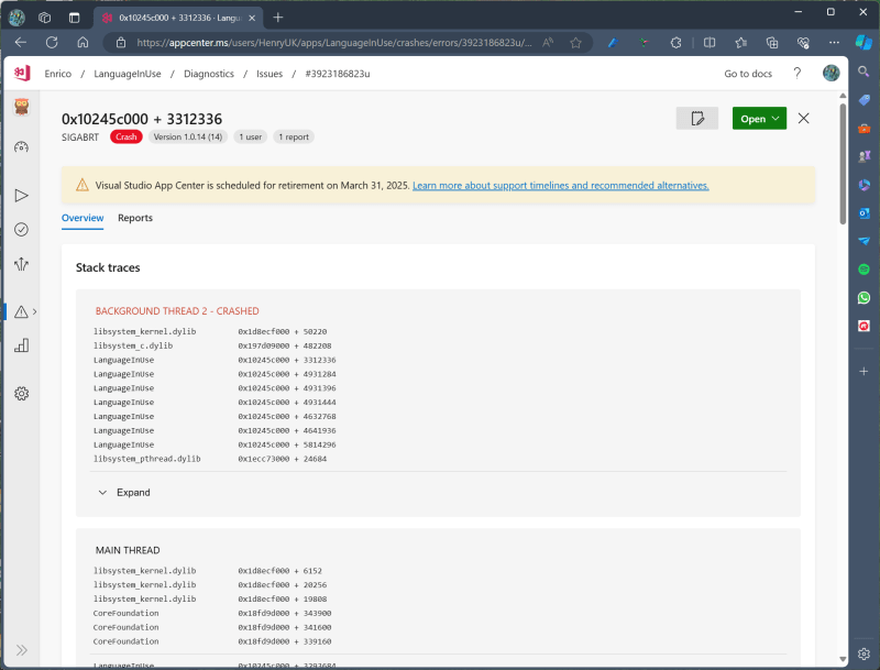 iOS Error in AppCenter - Maui CommunityToolkit Popup crashes applications