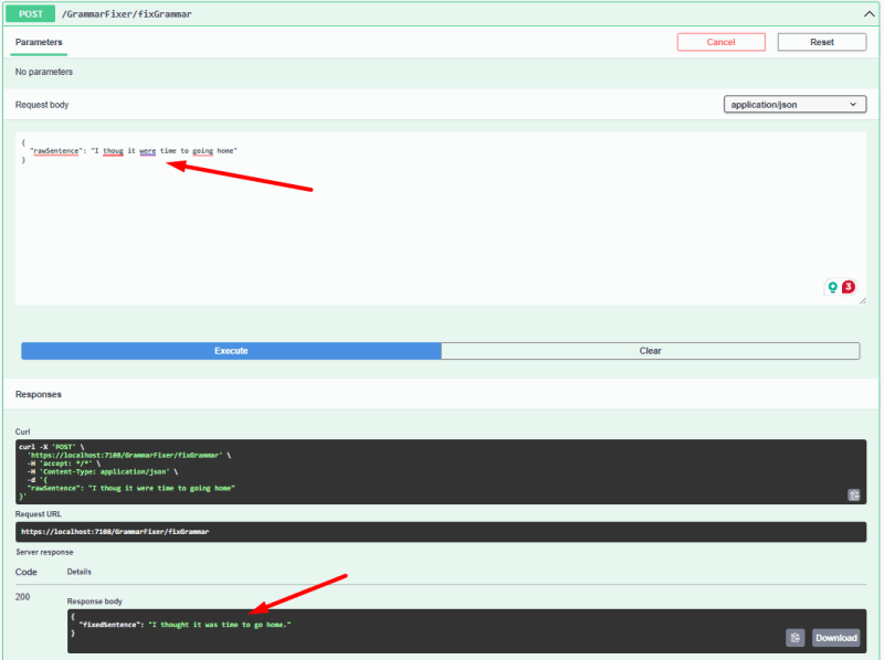Example of how to use the FixGrammar API