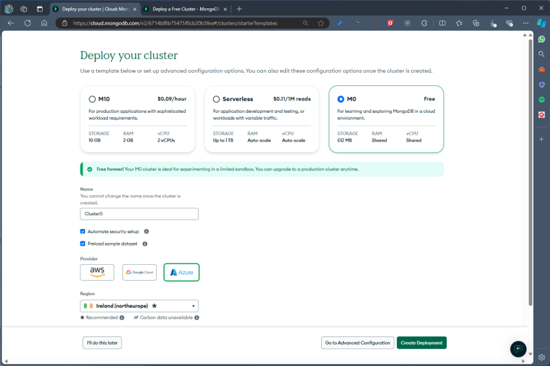 Deploy your cluster with MongoDB