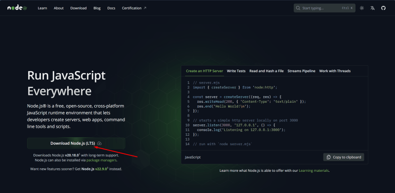 Node.js home page - Introduction to Node.js