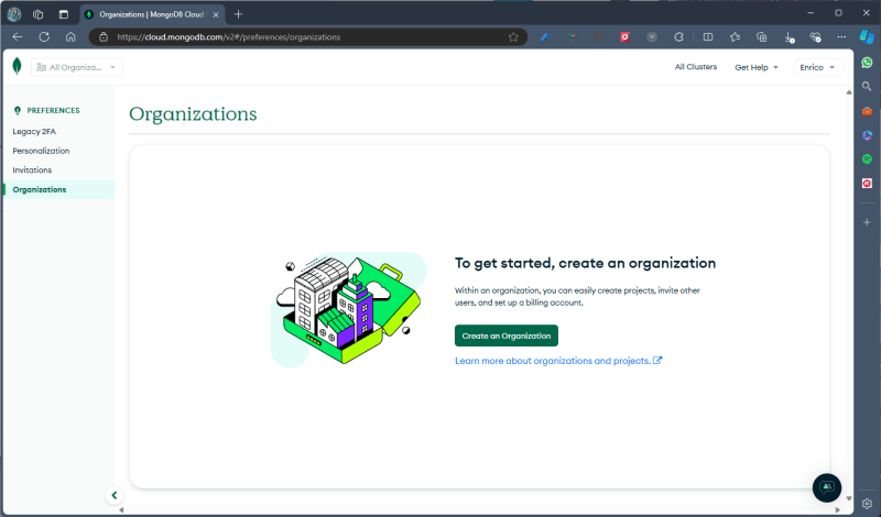 MongoDB requires to create an organization