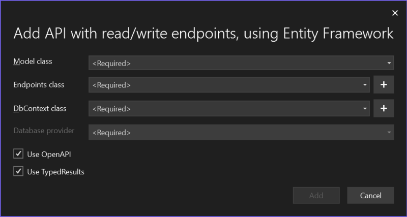API with read/write endpoints, using Entity Framework