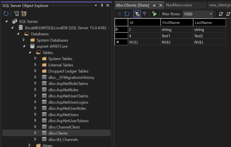 Clients table content - APIs with Entity Framework Core: POST