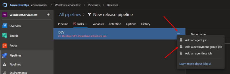 Add a deployment group job