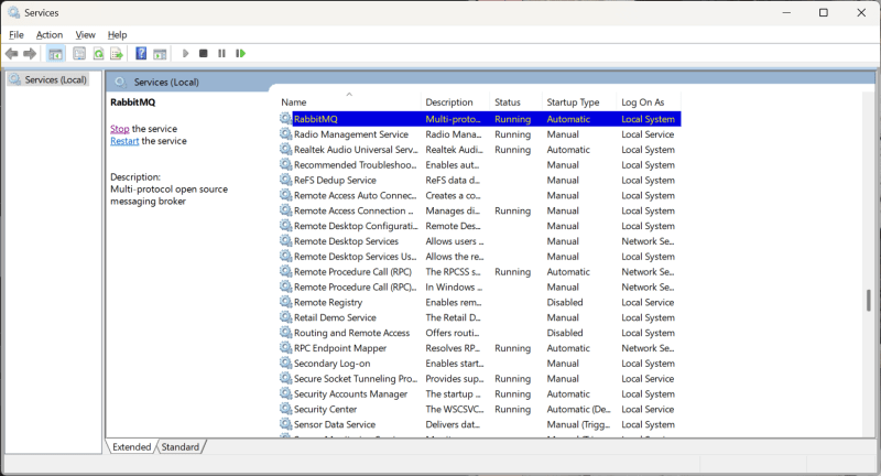 RabbitMQ in the Windows Services