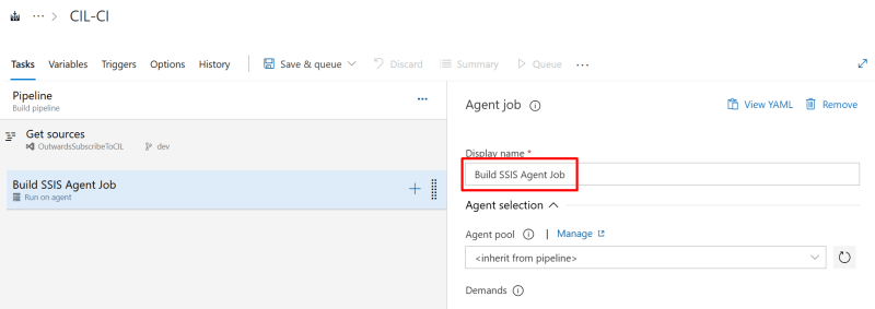 Change the Display name of the Agent job - Release SSIS using Azure DevOps